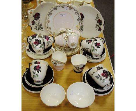 Royal Albert Part Tea Service Masquerade Pattern, including tea cups, saucers, milk, sucrier, etc another Ranella. 