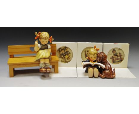 A Goebel figure designed by M.J.Hummel, Proud Moments; another, Nimble Fingers; small coasters, Wayside Harmony; Apple Tree B