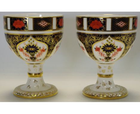 A pair of Royal Crown Derby 1128 pattern goblets, printed marks to base, first quality 