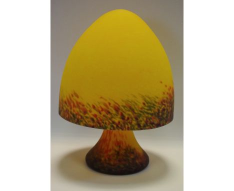 A French Vienne amber mottled glass mushroom lamp.