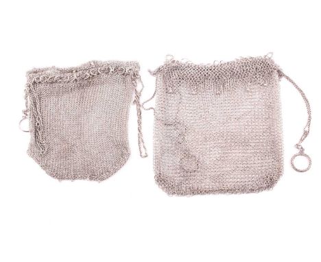 Two Continental mesh evening bags, comprising; a Portuguese 833 standard silver mesh evening bag with a long belcher-link ‘dr