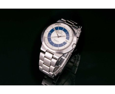 A 1970's Omega Dynamic Automatic Geneve, Model Tool 107, stainless steel case measuring 41x36mm with blue and silver dial on 
