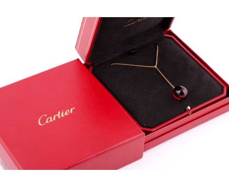 A Baccarat red crystal egg pendant necklace, on 18ct yellow gold snake link chain, stamped 'Baccarat 750', 13.9 grams; with a
