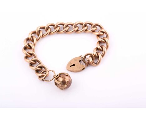 A 9ct yellow gold charm bracelet, with heavy links 14-19mm in width, charm bracelet measuring 7.5 inches in length with padlo