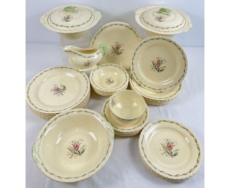 A 1930's New Hall, Hanley, Staffordshire Art Deco ceramic dinner service. With floral spray design and green foliate patterne