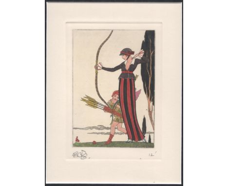 GEORGES BARBIER (1882 -1932) "THEATRE" HAND-COLOURED ETCHING ON WOVE c.1912 ARTIST PROOF&nbsp;
10.5 X 15 cm / MOUNTED 24 X 30
