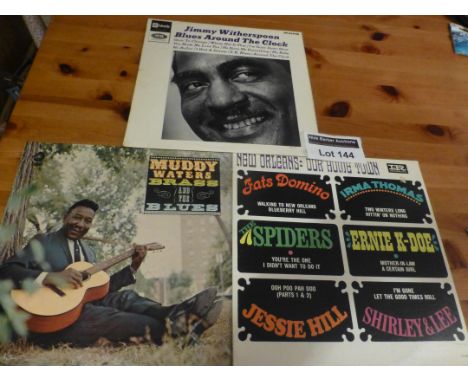 Records : R & B albums - New Orleans Our Home Town, Witherspoon - Blues Around The Clock, Muddy Waters - Brass & The Blues (3
