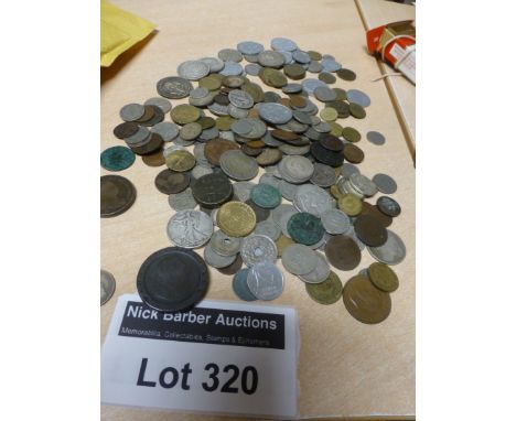 Coins : 2 bags of vintage coins - much silver from all over the World, small amount of UK silver, large lot.