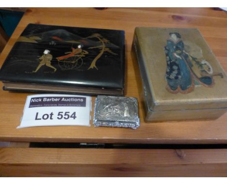 Collectables : Chinese/Japanese vintage box, silver box and photo fold out style book, vintage, good cond.