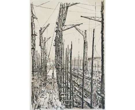 Sir Muirhead Bone, Ship Preparation very intricate of the Lines (L), numbered prints. 29cm H x 43cm WSir Muirhead Bone (23 Ma