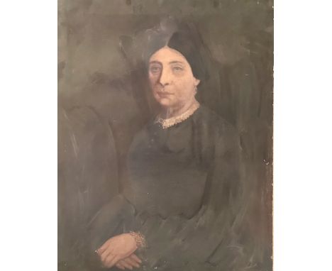 English School, 19th Century, circa 1850, portrait of a lady, half length in a black dress, oil on canvas 91cm x 71cm unframe