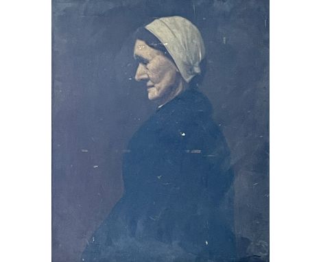 An early 20th Century French oil on board portrait of a French maid by Denys Schneider-Bordachar (label to verso), gilt frame