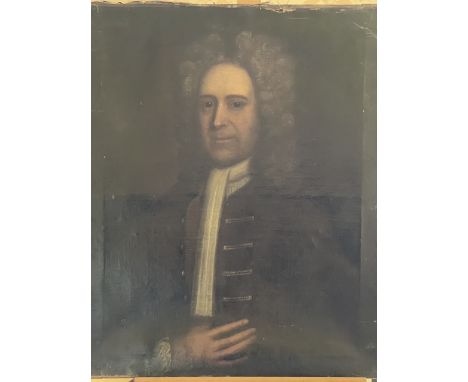 English School, circa 1720, portrait of a gentleman, half length, in a burgundy coat, oil on canvas. 76cm H x 63cm W unframed