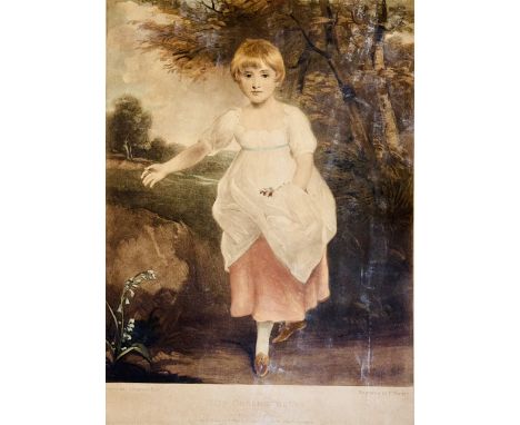 “Miss Cholmondeley” after John Hoppner (British, 1758-1810),&nbsp;full-length, directed and facing to front; wearing a light 