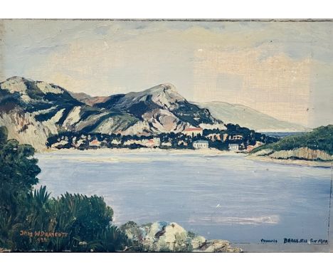 J W Draycott (British), 1926, “Towards Beaulieu Sur Mer” seascape oil on canvas. 25cm H x 35cm W