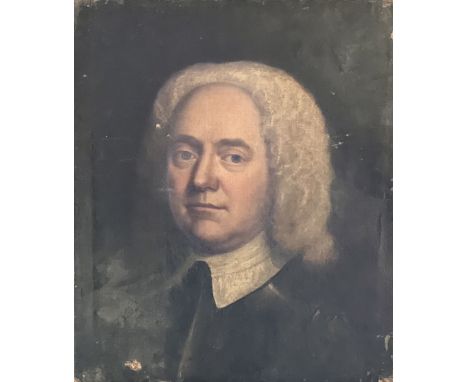 English School, mid 18th century, portrait of gentleman, bust length in grey coat, oil on canvas. 49cm H x 41cm W unframed