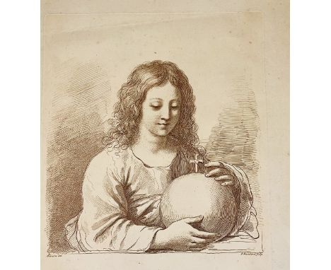After Guercino (Bolognese, Italian,1599-1666) published by Francesco Bartolozzi (Italian,1728-1815), portrait Salvator Mundi.