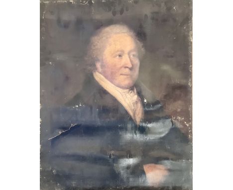 English School, 19th century, Portrait of Mr Wendham MP, standing full length in a interior, inscribed on book, oil on canvas
