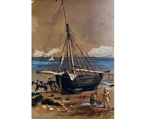 Artist- unknown Typical 20th century original  watercolour British seascape composition with Boat in central viewing with fig
