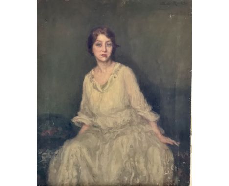 Eva Roos (1872-1956), portrait of a lady, three quarter length seated, unframed 61cm H x 51cm W.