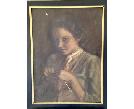 French School, late 19th century, portrait of a young woman knitting 61cm x &nbsp;46cm; two others unframed,&nbsp;English Sch