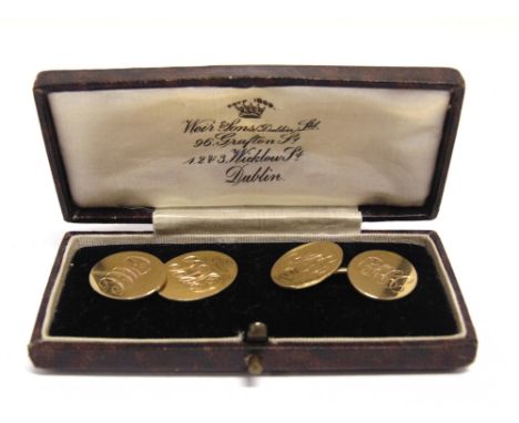 A PAIR OF 18 CARAT GOLD CUFFLINKS  Chester 1880, with monogrammed oval panels, 12g gross, later case