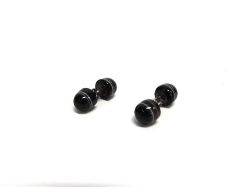 A PAIR OF VICTORIAN BANDED AGATE CUFFLINKS 