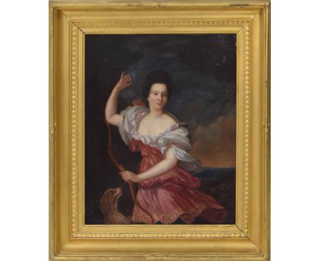 Follower of Sir Godfrey Kneller (18th/19th century) -portrait of a lady dressed as Diana the Huntress holding a bow and arrow