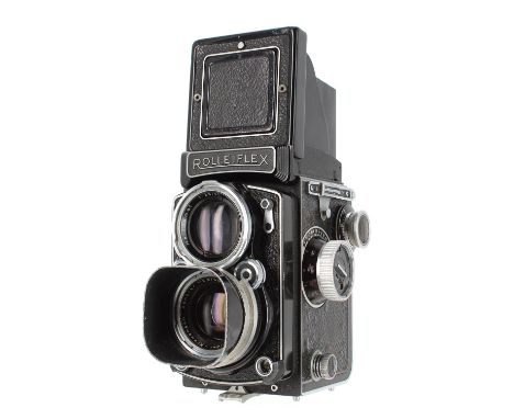 Rolleiflex MX-Sync camera, no. 1419751, with Xenotar 1:2.8/80 lens no. 3666715 and lens hood