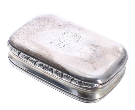 George III Scottish silver snuff box, bearing monogram 'PB to FL' to cover and gilded interior, maker Richard Haxton, Edinbur