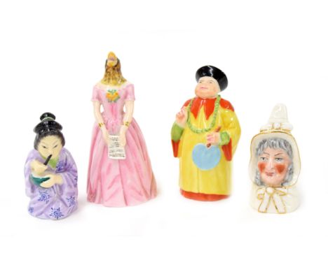 Four Royal Worcester porcelain candle snuffers to include Old Woman, Mandarin, Japanese Girl and Confidence (Jenny Lind Swedi