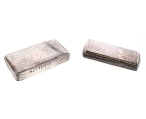 Victorian rectangular silver snuff box, with engine turned decoration, maker Francis Clark, Birmingham 1843, 3" x 1.5"; toget