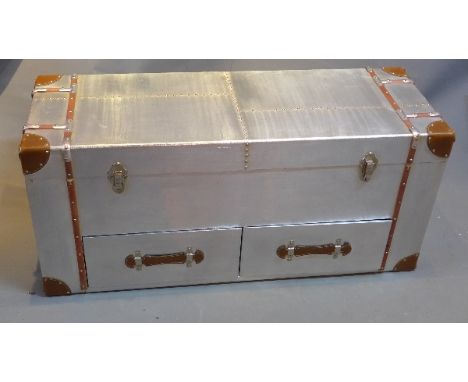 An aviator style trunk with hinge lid over two drawers. H-50cm, W-110cm, D-40cm 