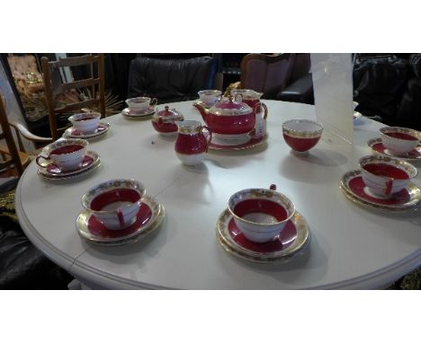 A Wedgwood porcelain tea set with white hall pattern. 