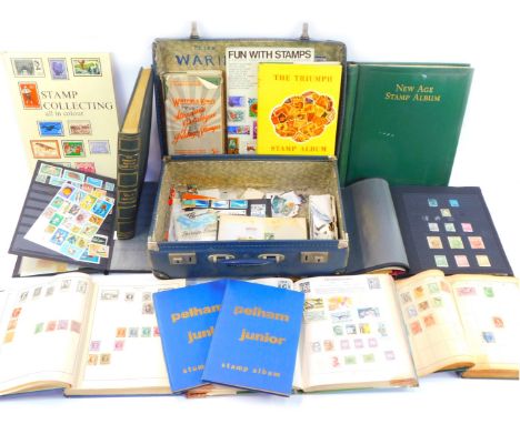 Philately. Various GB and world stamp albums, for Canada, Falkland Islands, Cook Islands, France, Belgium, Sierra Leone, etc.