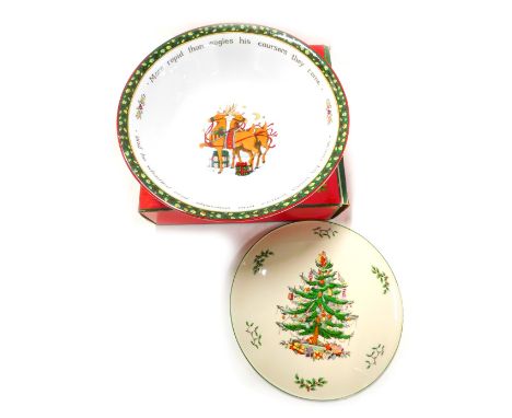 A Portmeirion Studio Christmas Story serving bowl, boxed, together with a Spode cake plate decorated in the Christmas Tree pa