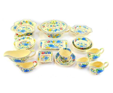 A group of Masons ironstone Regency pattern pottery, to include a two handled tureen and cover, gravy boat, two milk jugs, tr