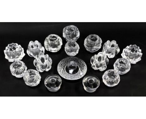 A group of 20thC clear moulded glass, to include Orrefors Sweden tea light holder, bearing label, 14cm diameter, two Orrefors