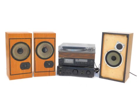An AR turntable XAU Universal model, serial no XA253292, Denon integrated amplifier, PMA-700AE, Marantz cassette tape, SD-35,