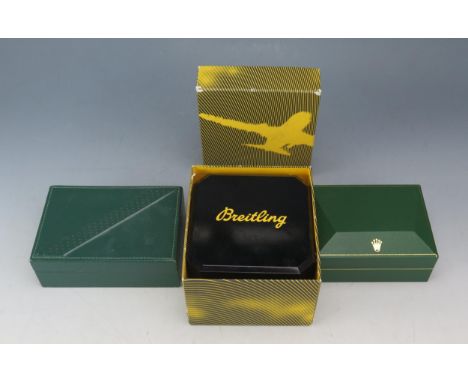 Two ROLEX Wristwatch Boxes and a Breitling box with outer card box 