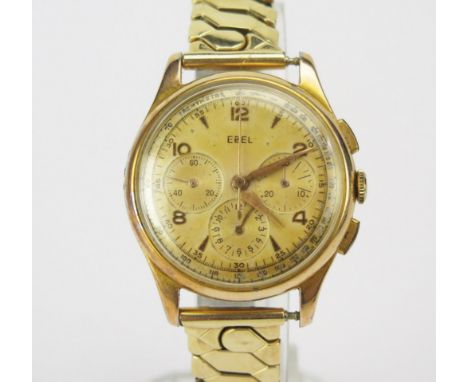 An EBEL Gold Plated Chronograph Wristwatch, c. 34.8mm case. Needs attention