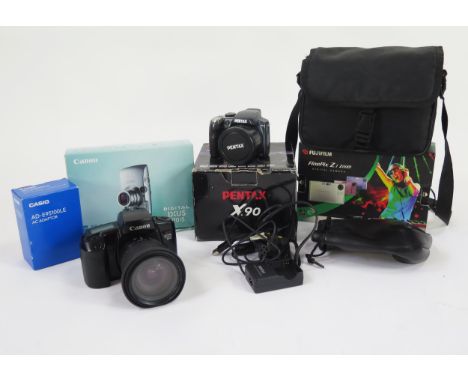 Digital Camera Group Including EOS 100 Camera Body with Sigma 28-200mm f/3.8-5.6 lens Pentax X90 plus Fujifilm FinePix Z3 Can
