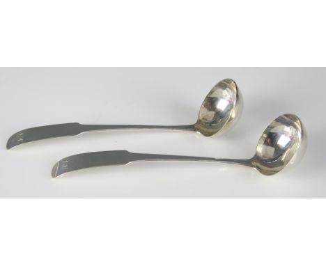 A pair of George III silver Fiddle pattern sauce ladles, maker William Marshall, Edinburgh, 1809, initialled, 15cm long, tota