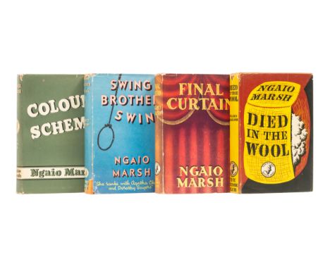 Marsh (Ngaio) Colour Scheme, some scattered spotting, 1943; Died in the Wool, 1945; Final Curtain, jacket with spotting to ve
