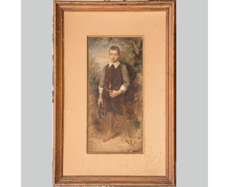 Hans Canon (1829-1885), portrait of a young boy, oil on canvas, signed and described on the reverse, framed, 52 x 25 cm