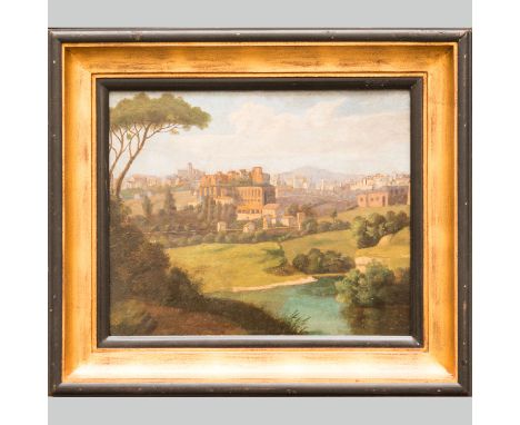 French or Italian Romantic master , View of Orvieto , oil on wood , first half 19th Century, framed, 26x33 cm 