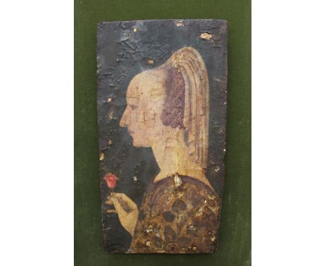 Domenico Ghirlandaio (1448-1494)-manner, portrait of an elegant court lady holding a flower, oil on tempera on wooden panel, 