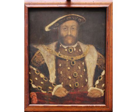 Hans Holbein the younger ( 1497-1498)-circle, Portrait of Henry the  VIII (1491-1547) oil on oak  panel . 50X40 cm 