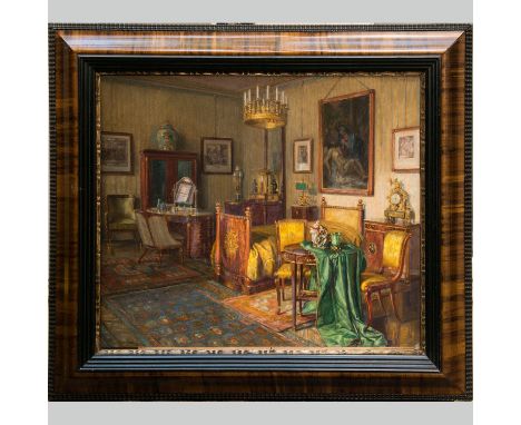 Lea Reinhart (1877-1930) , Interior of the Weilburg near Baden , oil on wooden panel, signed and described on the reverse , f