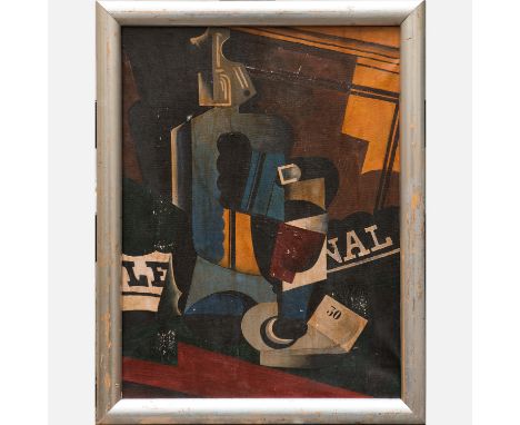French Cubist First Half 20th century, le journal, oil on canvas, on the reverse preparatory drawing, framed, 39 x 29, 5 cm